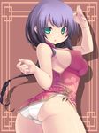  :o arm_up ass bad_id bad_pixiv_id bare_shoulders blush braid breasts china_dress chinese_clothes dress from_behind green_eyes hands large_breasts long_hair looking_at_viewer looking_back original panties purple_hair sideboob solo thick_thighs thighs trefoil tsukumiya_amane underwear white_panties 