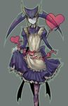  blue_skin capcom crossdressing darkstalkers demon dress heart jedah_dohma maid red_eyes simple_background vampire_(game) 