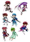  4boys argent-ag asbel_lhant barefoot black_legwear blue_eyes blue_hair blue_skirt bodysuit boots brown_eyes cape cheria_barnes chibi cosplay dagger full_body glasses green_hair hair_over_one_eye hairband heterochromia holding holding_dagger holding_weapon hubert_ozwell kneeling lambda_(tales) leon_magnus leon_magnus_(cosplay) long_hair miniskirt multiple_boys multiple_girls pants pink_cape pink_hair pleated_skirt purple_eyes purple_hair purple_skirt red_hair running short_hair short_twintails skirt sophie_(tales) standing standing_on_one_leg sword tales_of_(series) tales_of_destiny tales_of_graces thighhighs twintails weapon 