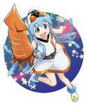  belt blue_eyes blue_hair dress hat ikamusume kamen_rider kamen_rider_fourze kamen_rider_fourze_(series) long_hair parody rocket shinryaku!_ikamusume squid tentacle_hair ueyama_michirou 