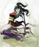  anthro black_hair black_nose chinese_dress clothed clothing enrin feline female hair japanese_clothing kimono long_black_hair long_hair looking_at_viewer mammal pinup pose red_eyes solo sword weapon 