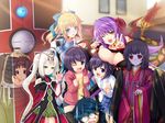  6+girls 7_girls 7girls armor blonde_hair dullahan game_cg ghost ghost_girl glasses highest_level_eroge_yet japanese_clothes kimono lamia long_hair monster_girl multiple_girls open_mouth peace_sign princess_x snake spider v white_hair 