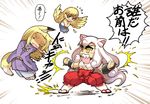  angel angry animal_ears blonde_hair chibi dog_ears dog_tail fox_ears hachiman_suzune hisahiko japanese_clothes koma_(neko_musume_michikusa_nikki) komainu multiple_girls neko_musume_michikusa_nikki parody sandals sarah_(yuu_yake_koya_ke) street_fighter tail translation_request wings yellow_eyes yuuyake_koyake 