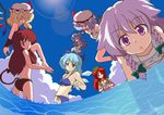  :/ :d :o all_fours anniversary ball bat_wings beachball bikini blonde_hair blue_eyes blue_hair book braid cirno cirno-nee commentary_request crescent curious demon_tail fang flandre_scarlet floating hat head_wings hong_meiling ice ice_wings izayoi_sakuya koakuma lens_flare long_hair mikazuki_neko multiple_girls open_mouth patchouli_knowledge purple_eyes red_eyes red_hair remilia_scarlet short_hair side-tie_bikini silver_hair smile star sun_glare swimsuit tail touhou twin_braids wading water wings younger 