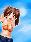  bare_shoulders bikini_top breasts brown_eyes brown_hair looking_at_viewer ma.ru mochizuki_tomomi navel open_mouth shinryaku!_ikamusume smile solo twintails 