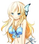  bikini blonde_hair blue_bikini blue_eyes boku_wa_tomodachi_ga_sukunai breasts bug butterfly insect kashiwazaki_sena large_breasts long_hair mushi_baibai smile solo swimsuit 