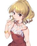  artist_request bangs bare_shoulders blonde_hair bracelet breasts brown_eyes cleavage collarbone dress eyebrows eyelashes female fingernails jewelry long_hair looking_at_viewer measure_heart necklace ponytail ring shiny shiny_hair simple_background small_breasts solo to_aru_majutsu_no_index upper_body white_background 