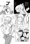  2boys alternate_hair_color bad_id bad_pixiv_id bow child comic cosplay doujinshi fujiwara_no_mokou fujiwara_no_mokou_(cosplay) greyscale grin hair_bow hair_pull hands_on_hips houraisan_kaguya long_hair monochrome multiple_boys open_mouth pants runny_nose smile touhou translated 