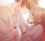  1girl bad_id bad_pixiv_id brown_hair cardcaptor_sakura couple eye_contact green_eyes haruhito1211 hetero kinomoto_sakura li_xiaolang looking_at_another older school_uniform short_hair teenage 