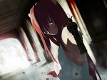  1girl blood dutch_angle elfen_lied gun highres i&#039;m_gonna_fucking_kill_you looking_at_viewer lucy pointing_gun solo wallpaper weapon 