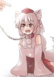  animal_ears blush chain collar fang gaoo_(frpjx283) hands hat hetero inubashiri_momiji kneeling leash open_mouth solo star star-shaped_pupils symbol-shaped_pupils tail tail_wagging tokin_hat touhou wolf_ears wolf_tail 