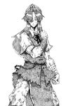  absurdres bandages beret blood clenched_hands dirty greyscale hair_over_one_eye hand_on_own_shoulder hat highres hong_meiling injury jitome long_hair millipen_(medium) monochrome muscle muscular_female pants short_sleeves slit_pupils solo touhou traditional_media whiterock_chilly 