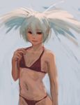  absurdres bikini black_rock_shooter_(game) doyora faux_traditional_media flat_chest highres navel no_lineart simple_background solo swimsuit twintails upper_body white_hair white_rock_shooter 