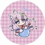  ahoge animal_ears ball blue_eyes blush_stickers cat_ears crescent crescent_hair_ornament hair_ornament kemonomimi_mode lowres neko_yume patchouli_knowledge purple_hair solo touhou translated 