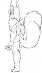  artist back breasts butt female looking_back mammal monochrome muscles muscular_female nude plain_background pose rodent side_boob sketch solo squirrel white_background 
