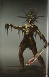  blood dark_souls glowing glowing_eyes highres male_focus official_art scan solo souls_(from_software) sunlight_maggot sword undead weapon 