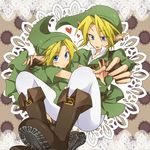  blonde_hair blue_eyes dual_persona earrings gloves hat jewelry link male_focus multiple_boys pointy_ears the_legend_of_zelda the_legend_of_zelda:_ocarina_of_time tobari_(brokenxxx) young_link 