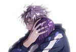  1girl asurafkmt child fate/zero fate_(series) hood hoodie hug jacket matou_kariya matou_sakura purple_hair uncle_and_niece white_background white_hair younger 