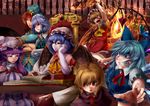  :&lt; arm_up ascot bat_wings black_skirt blonde_hair blue_dress blue_eyes blue_hair blush book bow braid breast_envy breasts capelet chair cirno clenched_teeth closed_eyes crescent crossed_arms cup desk dress drooling elbow_gloves fangs fire flandre_scarlet gem gloves glowing glowing_eye green_skirt hair_bow hand_on_own_cheek hand_on_own_face hat hat_ribbon hong_meiling izayoi_sakuya laevatein large_breasts long_hair looking_at_breasts maid maid_headdress medium_skirt midriff multicolored multicolored_clothes multicolored_dress multiple_girls open_mouth outstretched_arms outstretched_hand patchouli_knowledge pink_dress purple_eyes purple_hair reading red_eyes red_hair red_skirt remilia_scarlet ribbon rumia shirt short_hair skirt skirt_set sleeping sleeping_upright smile star striped striped_dress sweat teacup teeth the_embodiment_of_scarlet_devil touhou twin_braids white_gloves wings yana_(nekoarashi) 