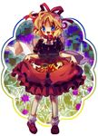  amo blonde_hair blue_eyes blush bow bubble_skirt curtsey frilled_skirt frills hair_ribbon medicine_melancholy medium_skirt mushroom open_mouth poison red_skirt ribbon ribbon-trimmed_skirt ribbon_trim shirt short_hair skirt skirt_basket smile solo touhou 