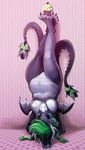  anthro breasts cupcake dingbat dragon female green_hair hair hindpaw horn looking_at_viewer multiple_tails nude paws pinup pose scalie solo upside_down wide_hips wings 