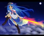  bad_id bad_pixiv_id blue_hair boots ebiebiebio hat hinanawi_tenshi letterboxed long_hair moonlight red_eyes solo sword_of_hisou touhou very_long_hair 