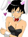  animal_ears bare_shoulders black_eyes black_hair bow bowtie breasts bunny_ears bunnysuit cleavage detached_collar dragon_ball dragonball_z earring earrings female heart jewelry licking_lips looking_at_viewer selipa seripa short_hair smile solo tongue_out wrist_cuffs 