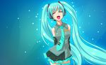  aqua_hair arms_behind_back closed_eyes el-sato hatsune_miku highres long_hair music open_mouth simple_background singing solo thighhighs twintails very_long_hair vocaloid wallpaper 