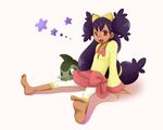  axew barefoot clothes dark_skin feet flat_chest iris_(pokemon) long_hair pokemon pokemon_(anime) pokemon_(game) pokemon_black_and_white pokemon_bw purple_hair red_eyes soles toes twintails 