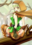  1girl ass belt boots branch butt_crack cloak dragon&#039;s_crown dragon's_crown elf_(dragon&#039;s_crown) elf_(dragon's_crown) forest highres looking_back nature no_panties shorts sinyadaze thigh_boots thighhighs torn_clothes white_hair yellow_eyes 