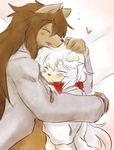  &hearts; ambiguous_gender anthro brown_hair canine duo eyes_closed hair hug kumainu male mammal scarf simple_background sketch white_hair 