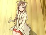  :3 ^_^ aa_megami-sama bad_id bad_pixiv_id belldandy closed_eyes dress facial_mark floor ginji74 long_hair long_sleeves medium_dress seiza sitting smile solo very_long_hair white_dress 