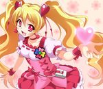  :d blonde_hair bow brooch choker cure_peach dansa dress earrings eyelashes fresh_precure! hair_ornament hairpin happy heart heart_hair_ornament jewelry long_hair magical_girl momozono_love open_mouth pink_bow pink_choker precure red_eyes ribbon smile solo twintails wrist_cuffs 