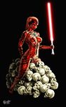  3d barefoot big_breasts breasts darth_talon darthhell female fingernails legs lightsaber looking_at_viewer navel nipples not_furry pussy red_skin sith sith_lord sitting skull skulls solo star_wars sword tattoo twi&#039;lek twi'lek weapon yellow_eyes 