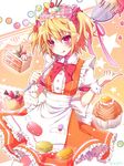  :q ahoge apron artist_name blonde_hair blueberry blush bow bowtie cake candy center_frills cherry chin_strap cowboy_shot cupcake dress eyebrows_visible_through_hair food food_on_face food_themed_hair_ornament fork frilled_apron frilled_shirt_collar frills fruit hair_between_eyes hair_ornament hairband highres holding holding_staff index_finger_raised kikugetsu licking_lips lolita_hairband lollipop looking_at_viewer macaron maid orange_background orange_dress original outline plaid_hairband puffy_short_sleeves puffy_sleeves red_bow red_eyes red_neckwear ribbon short_hair short_sleeves simple_background solo staff star starry_background strawberry strawberry_shortcake sweets swirl_lollipop tongue tongue_out twintails two_side_up wrist_cuffs 