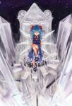  absurdres blue_dress blue_eyes blue_hair bow cirno dress hair_bow highres ice ice_wings mary_janes mizore_akihiro shoes sitting smile socks solo throne touhou wings 