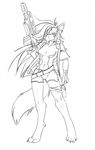  canine clothing cyberpunk female frokusblakah gun jacket jensca mammal monochrome ranged_weapon shorts sketch slowfag solo weapon wolf 