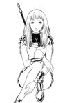  armor awa303 claymore claymore_(sword) greyscale highres long_hair monochrome pauldrons riful sitting solo spoilers sword vambraces weapon younger 