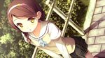  :o bangs blush braid brown_eyes brown_hair dutch_angle game_cg hairband highres hirosaki_kanade kantoku looking_at_viewer non-web_source parted_lips school_uniform single_braid solo swept_bangs your_diary 