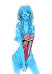  :p blue braid cowboy_shot glasses hair_over_shoulder heart heart-shaped_eyewear monochrome original oversized_clothes shirt shirt_tug solo sousou_(sousouworks) spot_color t-shirt the_rolling_stones tongue tongue_out twin_braids 