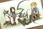  akami_fumio animal_ears bad_id bad_pixiv_id black_hair blonde_hair closed_eyes dog dog_ears flynn_scifo green_eyes highres lambert laughing long_hair multiple_boys open_mouth repede tales_of_(series) tales_of_vesperia tales_of_vesperia:_the_first_strike uniform yuri_lowell 