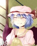  41syaoran ^_^ alternate_costume bad_id bad_pixiv_id bat_wings blue_hair choker closed_eyes dress happy hat morning pink remilia_scarlet smile solo sun_glare touhou umbrella wings 