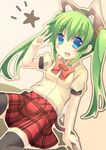  animal_ears bad_id bad_pixiv_id blue_eyes cat_ears cat_tail green_hair highres original oruto_(ort+) solo tail thighhighs 
