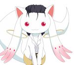  black_hair cosplay facial_hair kyubey labcoat mahou_shoujo_madoka_magica no_humans okabe_rintarou okabe_rintarou_(cosplay) parody red_eyes short_hair solo steins;gate stubble 