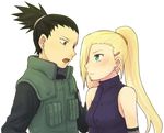  bare_shoulders black_hair blonde_hair blue_eyes earrings flak_jacket hair_ornament hairclip jewelry long_hair nara_shikamaru naruto open_mouth ponytail teramoto teramoto_kei vest yamanaka_ino 