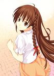  braid brown_eyes brown_hair casual from_above karen_(sister_princess) long_hair looking_back mizugame sister_princess solo 