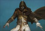  assassin's_creed assassin's_creed_(series) assassin's_creed_ii blade cape elna ezio_auditore_da_firenze fusion hidden_blade hood scar smile solo split_screen split_theme vambraces weapon 