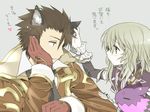  1girl alvin_(tales) animal_ears blonde_hair brown_hair doll elize_lutus gloves green_eyes scarf smile tales_of_(series) tales_of_xillia teepo_(tales) toraneko 