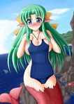  blue_eyes blush green_hair mermaid monster_girl nekomanma_(byougatei) pixiv_thumbnail resized 
