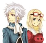  1girl blonde_hair blue_eyes brother_and_sister brown_eyes ginji_(tales) goggles goggles_on_head lowres miho_(mi) mole noelle_(tales) siblings tales_of_(series) tales_of_the_abyss white_hair 